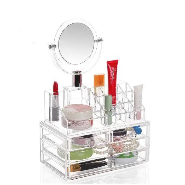 Acrylic Cosmetic Storage Box Makeup Organizer with Mirror JN870
