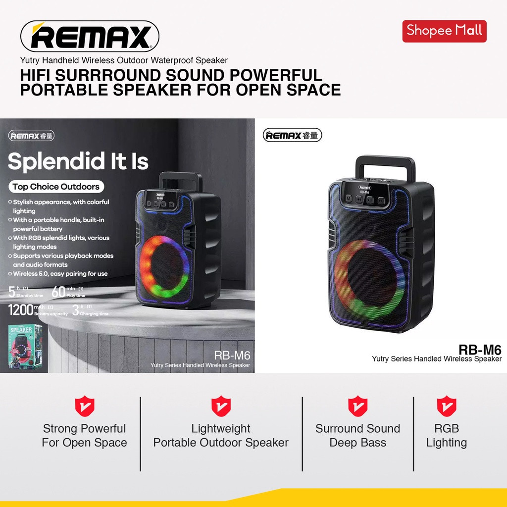Remax Bluetooth Speaker Yutry Series Handled RBM6 Black onide.lk
